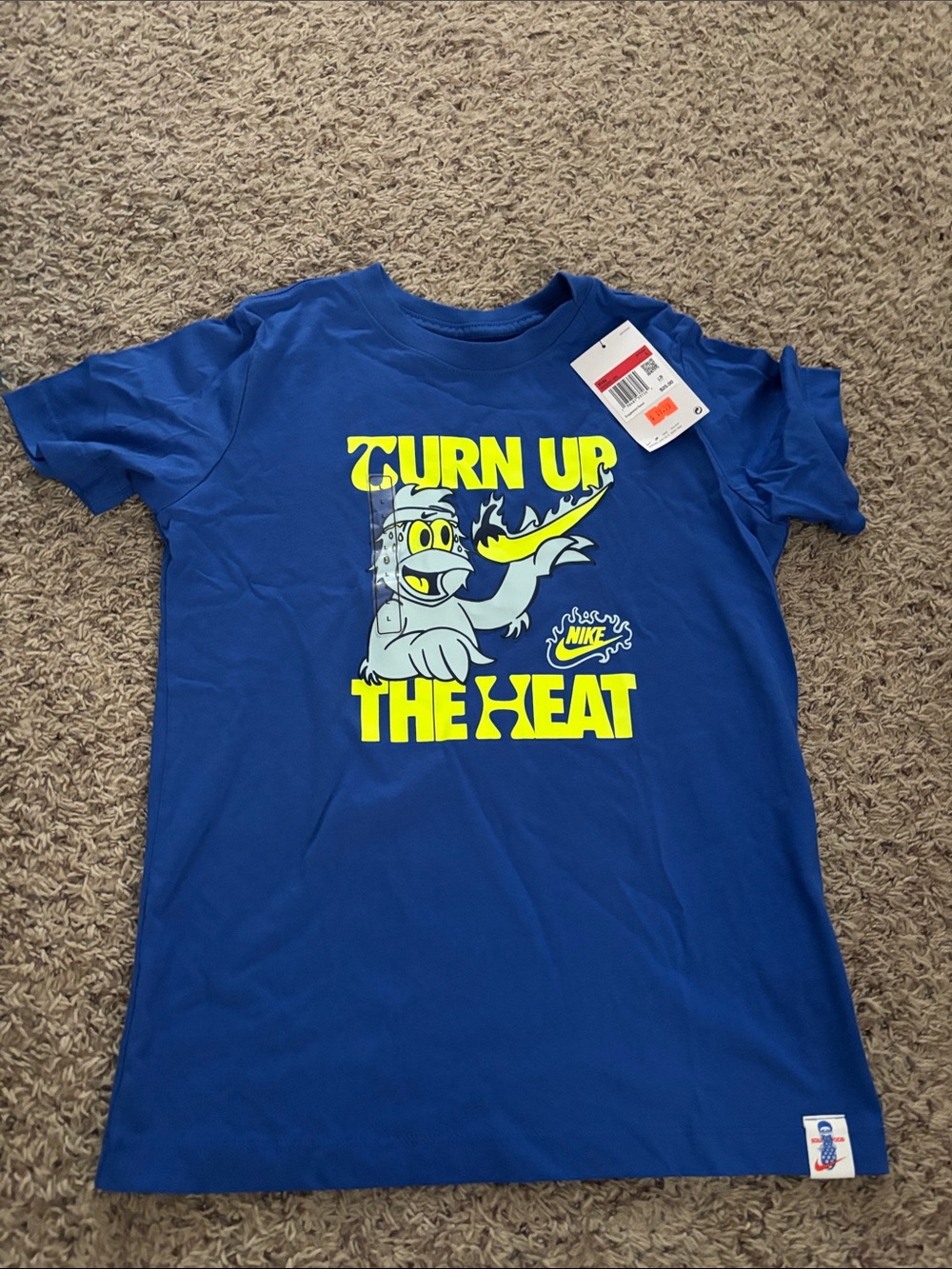 Nike Kids Blue Graphic Tee with Neon Yellow Design